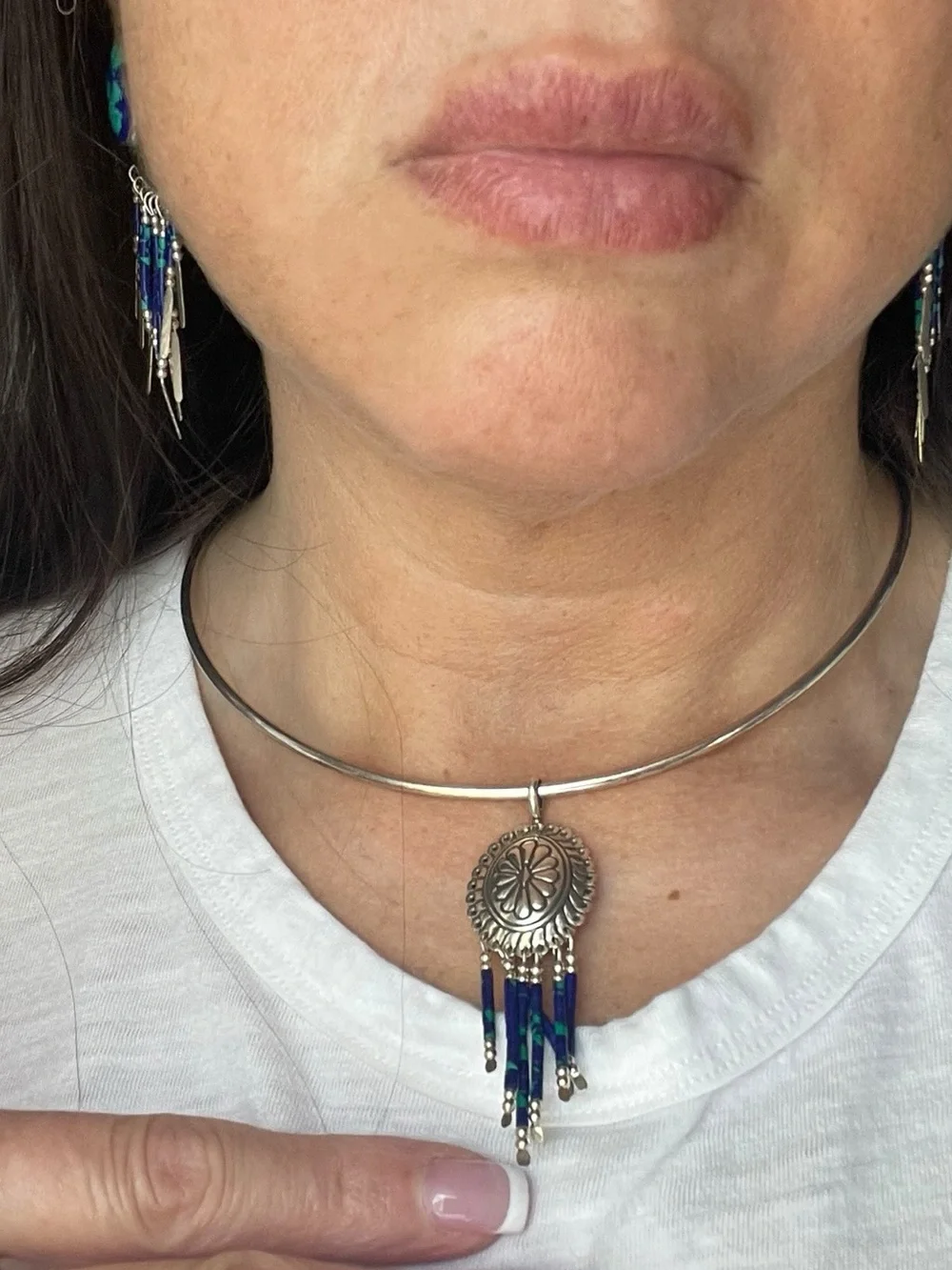 Azurmalachite Sterling Silver Earrings & Concho Pendant Set